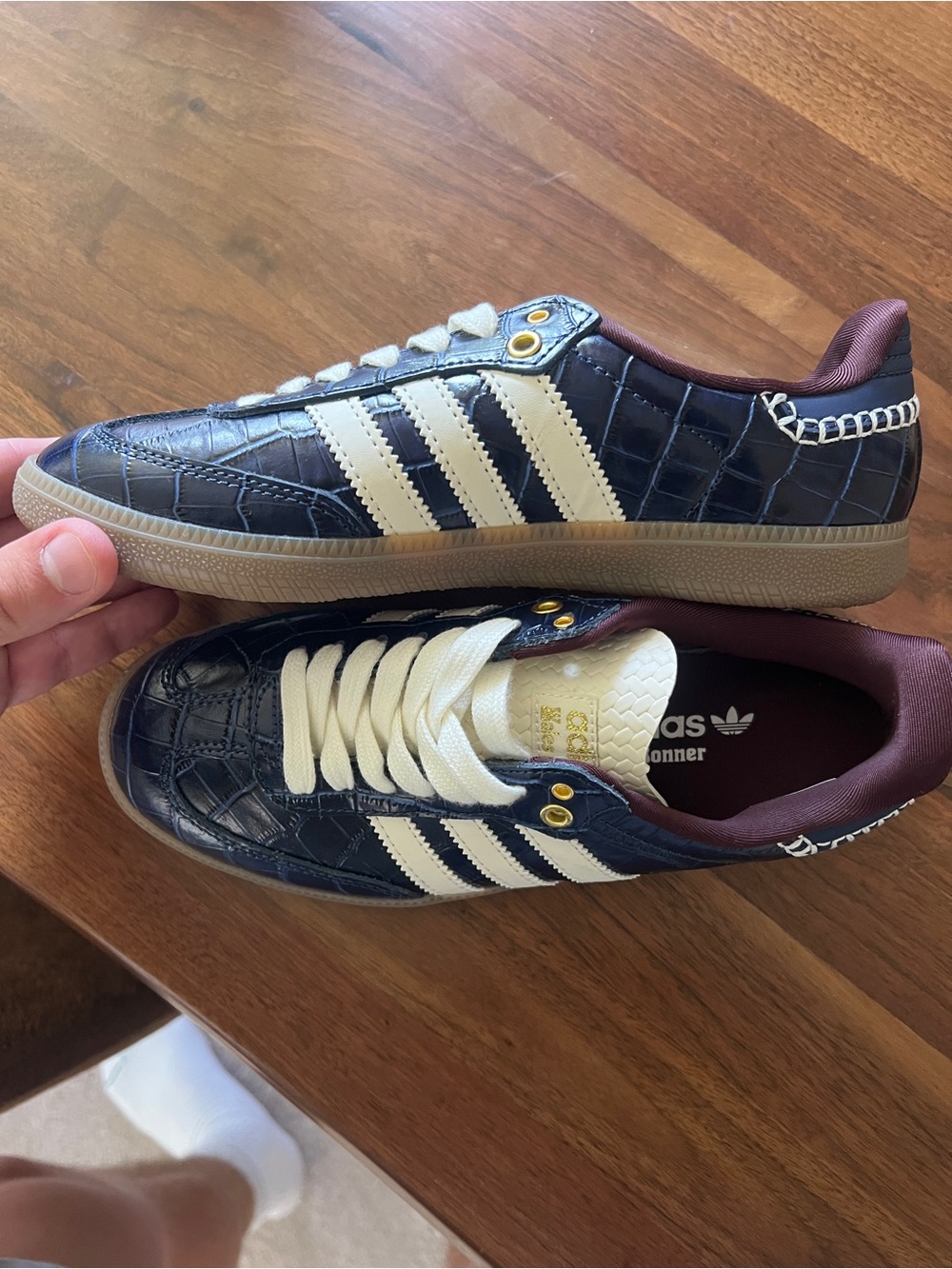 adidas Wales Bonner Collab Navy Croc-Embossed Leather Sneakers